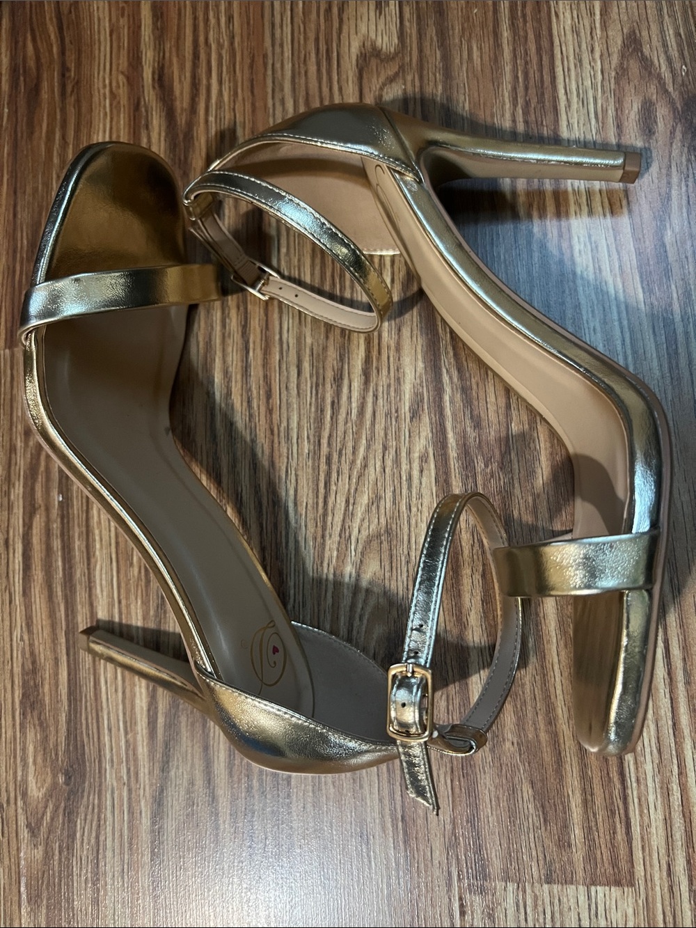 Delicious Metallic Gold Ankle-Strap Stiletto Sandals
